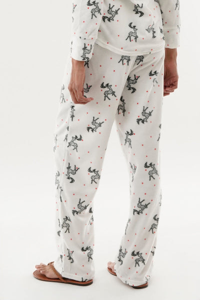 Canada Weather Gear Reindeer Print Wide Leg Pajama Pants - White - Womens Pajamas - Canada Weather Gear