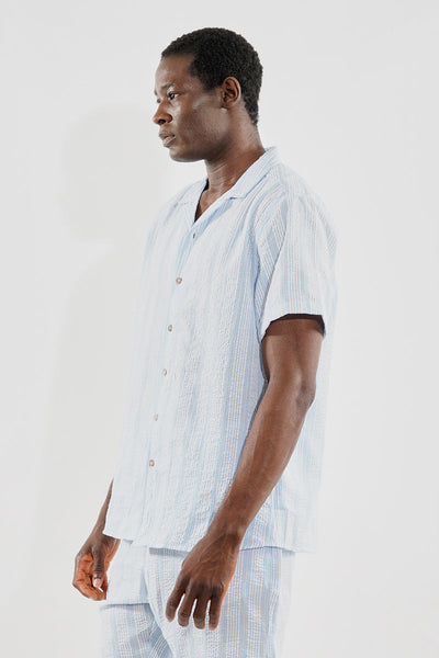 Canada Weather Gear Vintage Striped Button Up Camp Collar Casual Shirt - Blue - Mens Casual Shirts - Canada Weather Gear