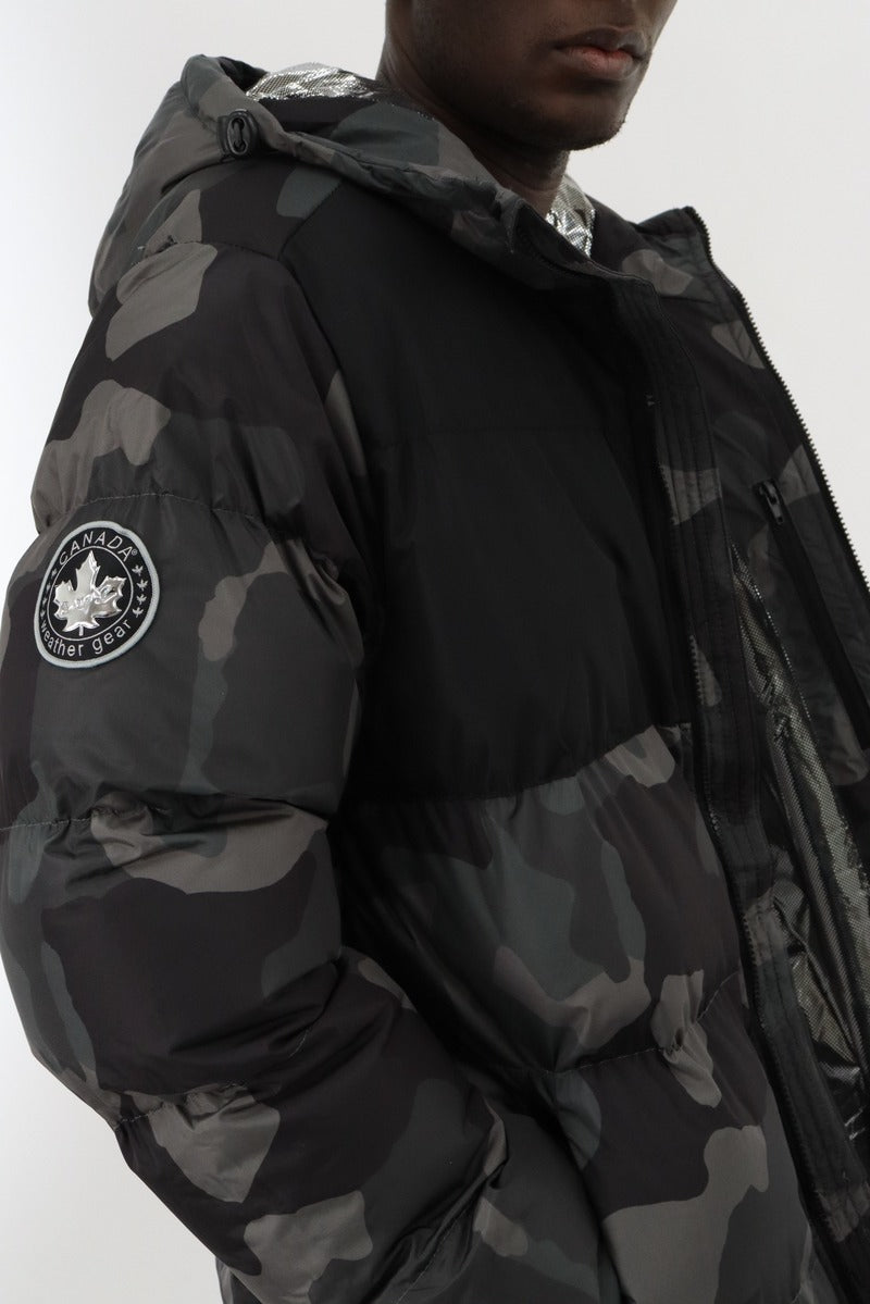 Canada Weather Gear Hooded Puffer Bomber Jacket - Grey - Mens Bomber Jackets - Canada Weather Gear