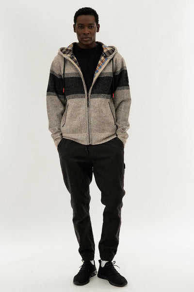 Canada Weather Gear Plaid Lined Striped Zip Up Hoodie - Beige - Mens Hoodies & Sweatshirts - Canada Weather Gear