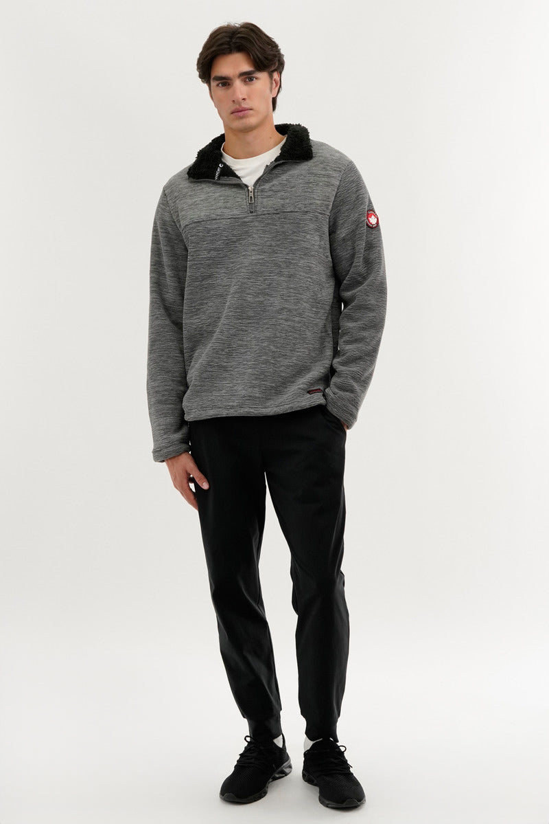 Canada Weather Gear Sherpa Lined 1/4 Zip Pullover Sweater - Grey - Mens Pullover Sweaters - Canada Weather Gear