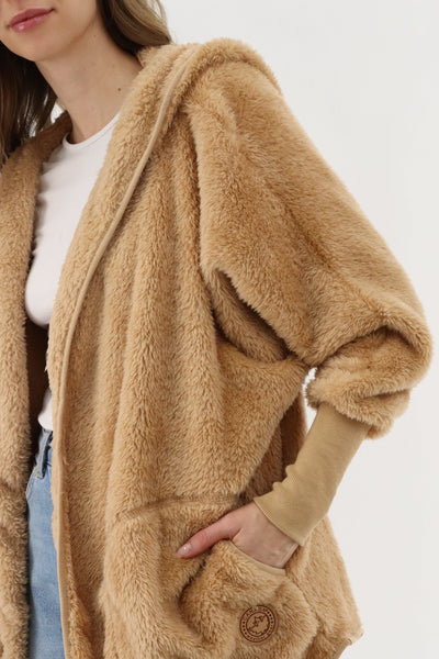 Canada Weather Gear Open Front Teddy Cardigan - Camel - Womens Cardigans - Canada Weather Gear