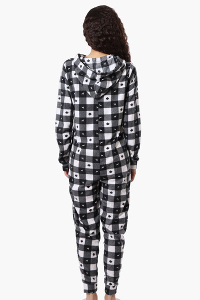 Canada Weather Gear Hooded Plaid Fleece Onesie - Black - Womens Onesies - Canada Weather Gear