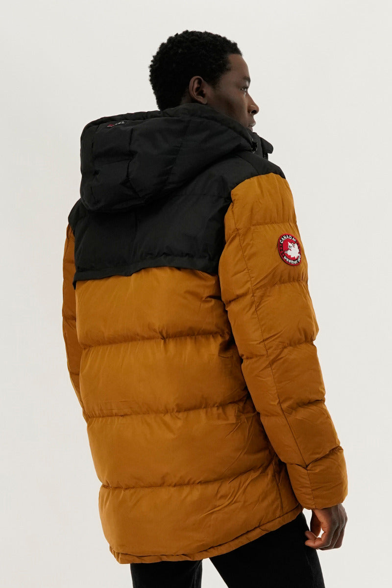 Canada Weather Gear Colour Block Puffer Bomber Jacket - Caramel - Mens Bomber Jackets - Canada Weather Gear