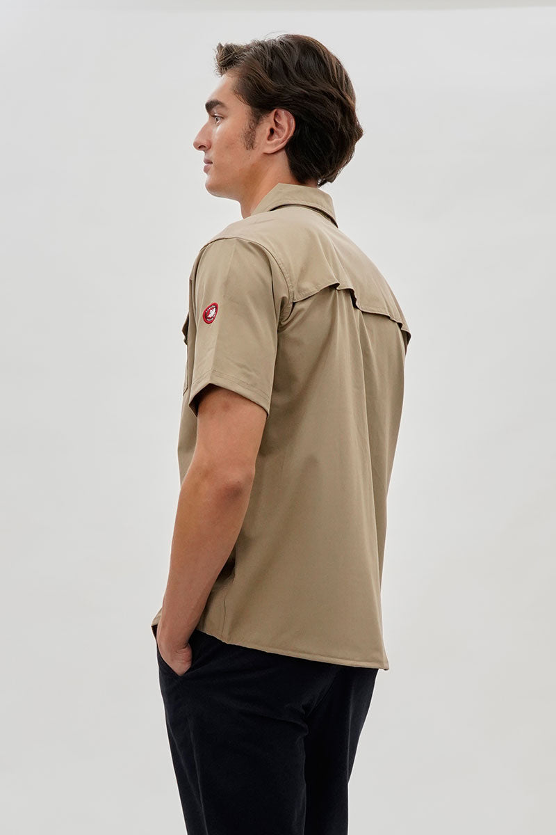 Canada Weather Gear Short Sleeve Snap Button Casual Shirt - Beige - Mens Casual Shirts - Canada Weather Gear