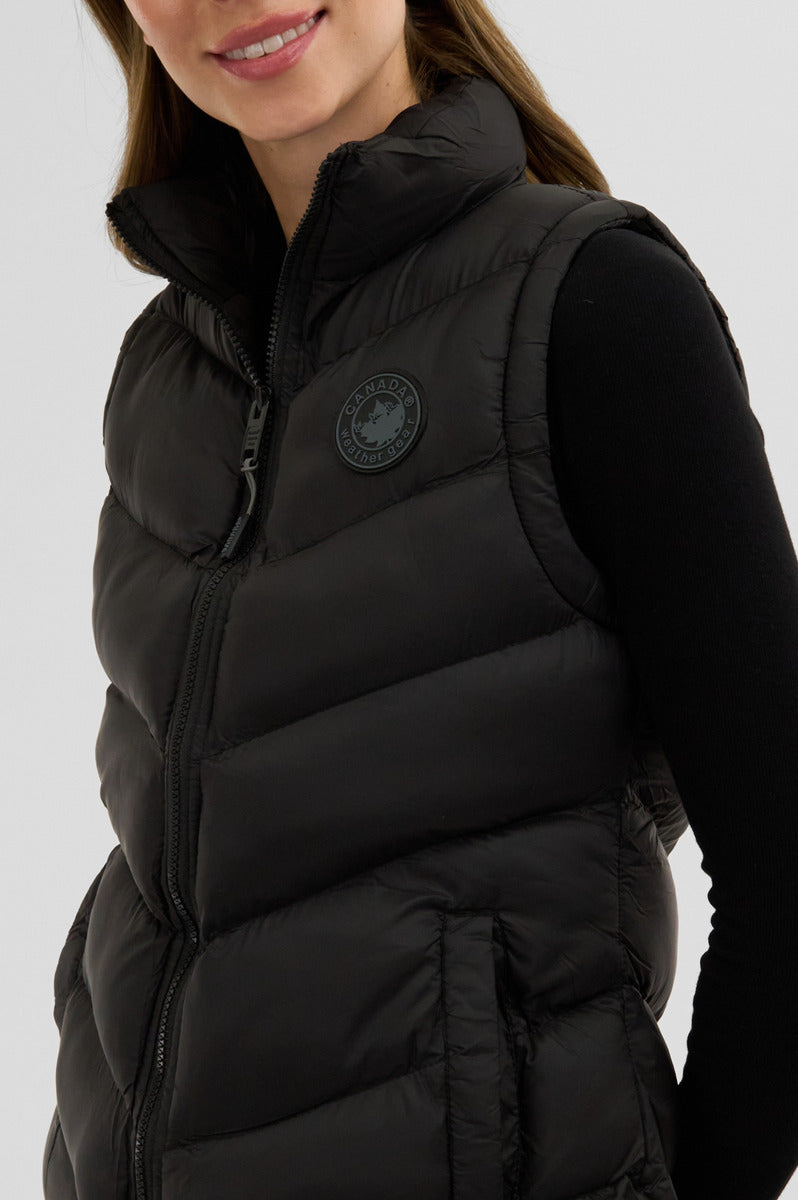 Canada Weather Gear Chevron Puffer Vest - Black - Womens Vests - Canada Weather Gear