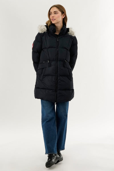 Canada Weather Gear Faux Fur Trim Puffer Parka Jacket - Navy