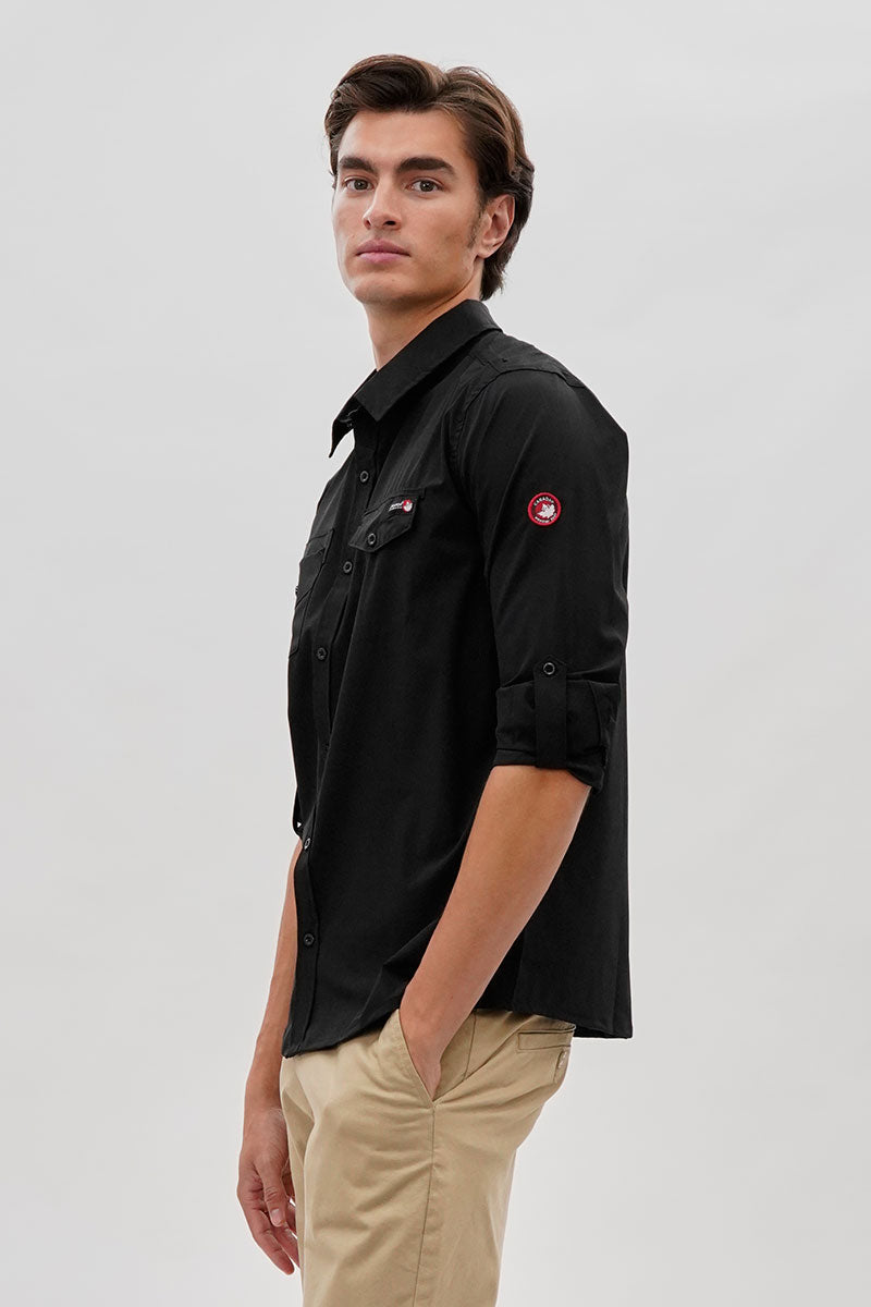Canada Weather Gear Adventure Bound Utility Roll Up Sleeve Casual Shirt - Black - Mens Casual Shirts - Canada Weather Gear