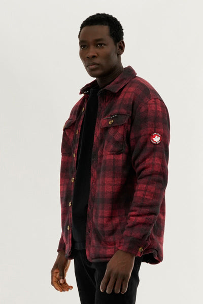 Canada Weather Gear Tartan Print Sherpa Lined Lightweight Jacket - Red - Mens Lightweight Jackets - Canada Weather Gear