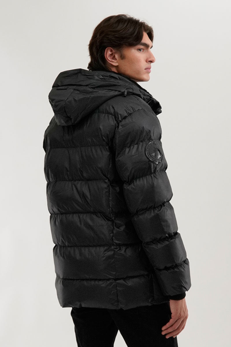 Canada Weather Gear Grid Pattern Puffer Parka Jacket - Black
