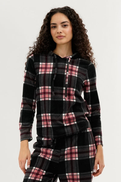 Canada Weather Gear Plaid Hooded Pajama Top - Black - Womens Pajamas - Canada Weather Gear