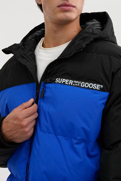 Super Triple Goose Colour Block Bomber Jacket - Blue