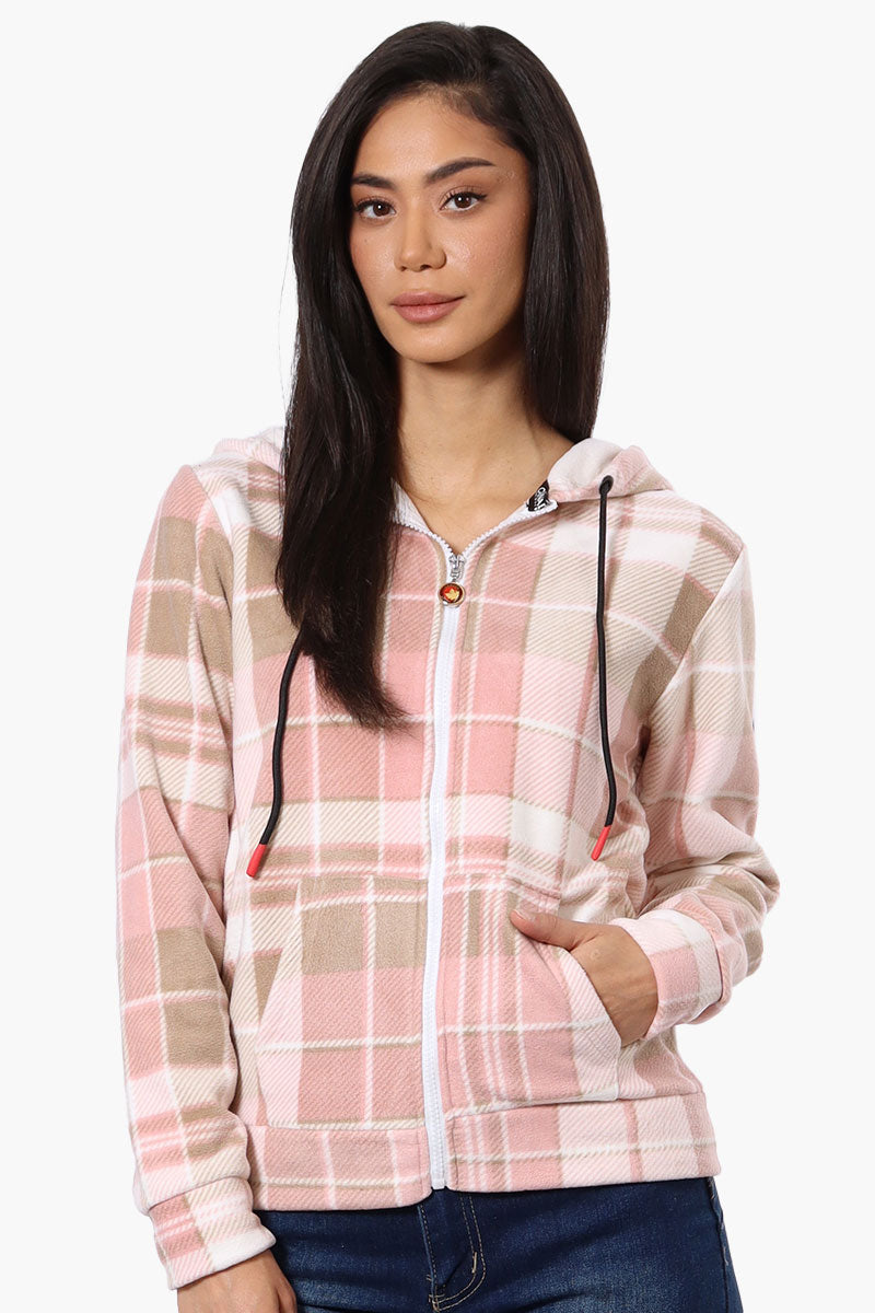 Canada Weather Gear Plaid Fleece Hoodie - Pink - Womens Hoodies & Sweatshirts - Canada Weather Gear