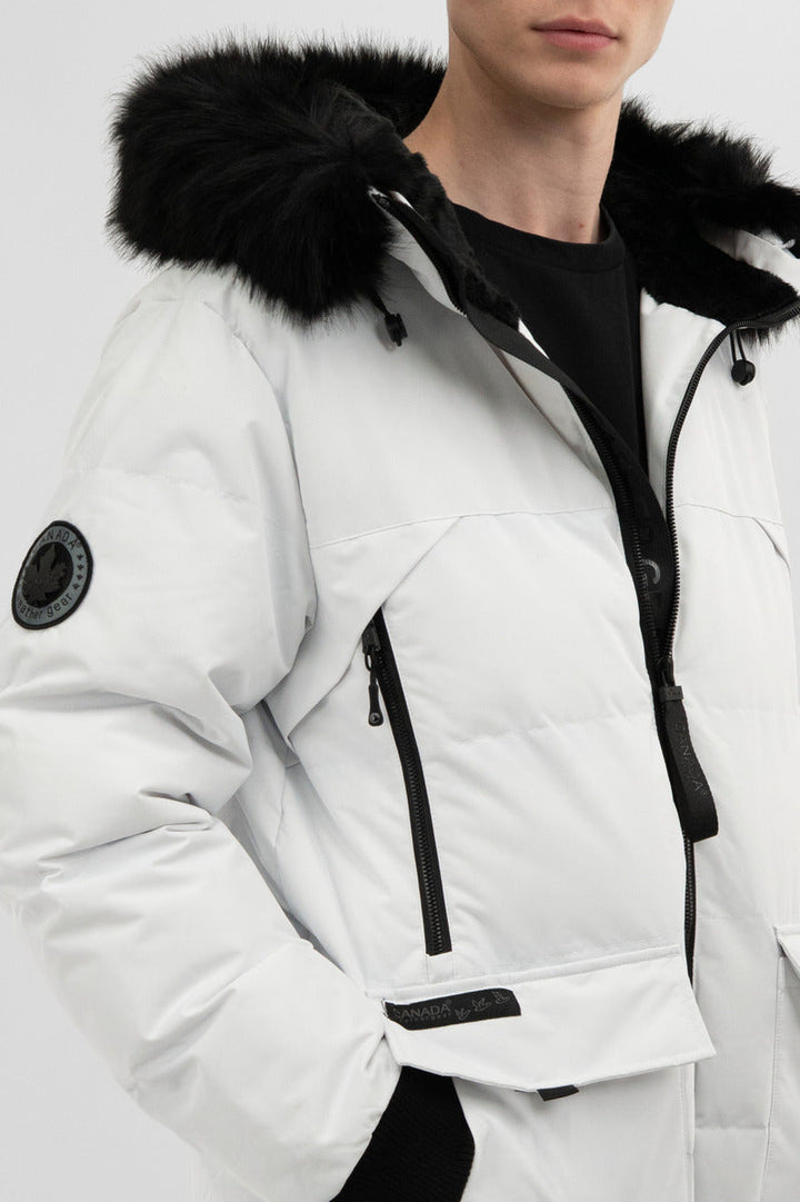 Faux Fur Trim Bomber Jacket - White