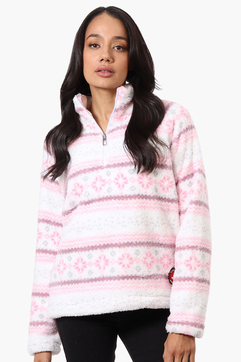 Canada Weather Gear Fair Isle Pattern 1/4 Zip Pullover Sweater - Pink - Womens Pullover Sweaters - Canada Weather Gear