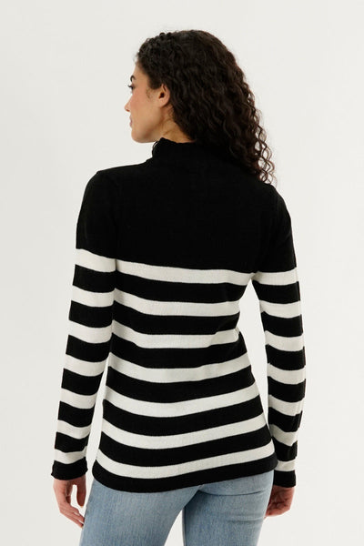 Canada Weather Gear Striped Half Zip Pullover Sweater - Black - Womens Pullover Sweaters - Canada Weather Gear