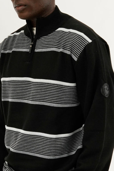 Canada Weather Gear Striped 1/4 Zip Pullover Sweater - Black - Mens Pullover Sweaters - Canada Weather Gear