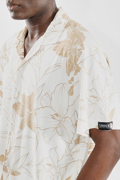 Canada Weather Gear Travel Collection Floral Button Up Casual Shirt - Cream - Mens Casual Shirts - Canada Weather Gear