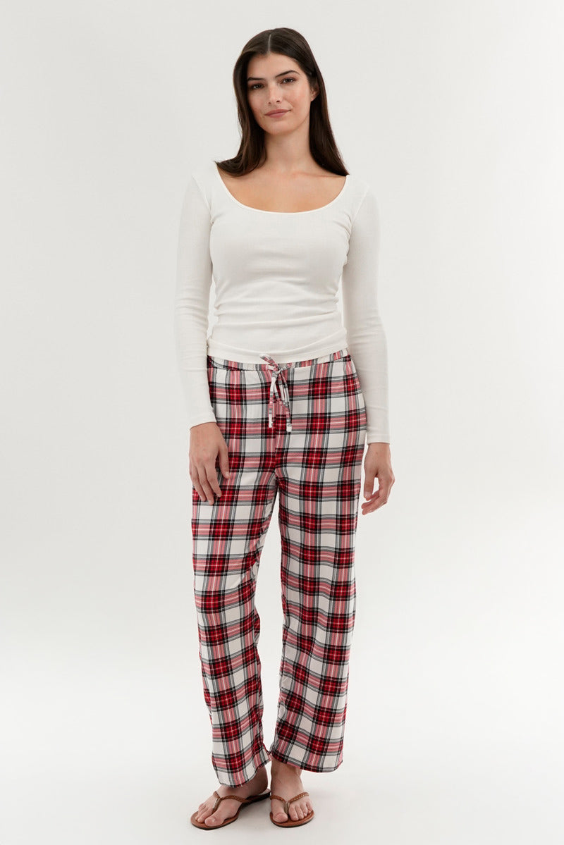 Canada Weather Gear Plaid Wide Leg Pajama Pants - White - Womens Pajamas - Canada Weather Gear