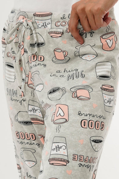 Canada Weather Gear Coffee Print Tie Waist Pajama Pants - Grey - Womens Pajamas - Canada Weather Gear