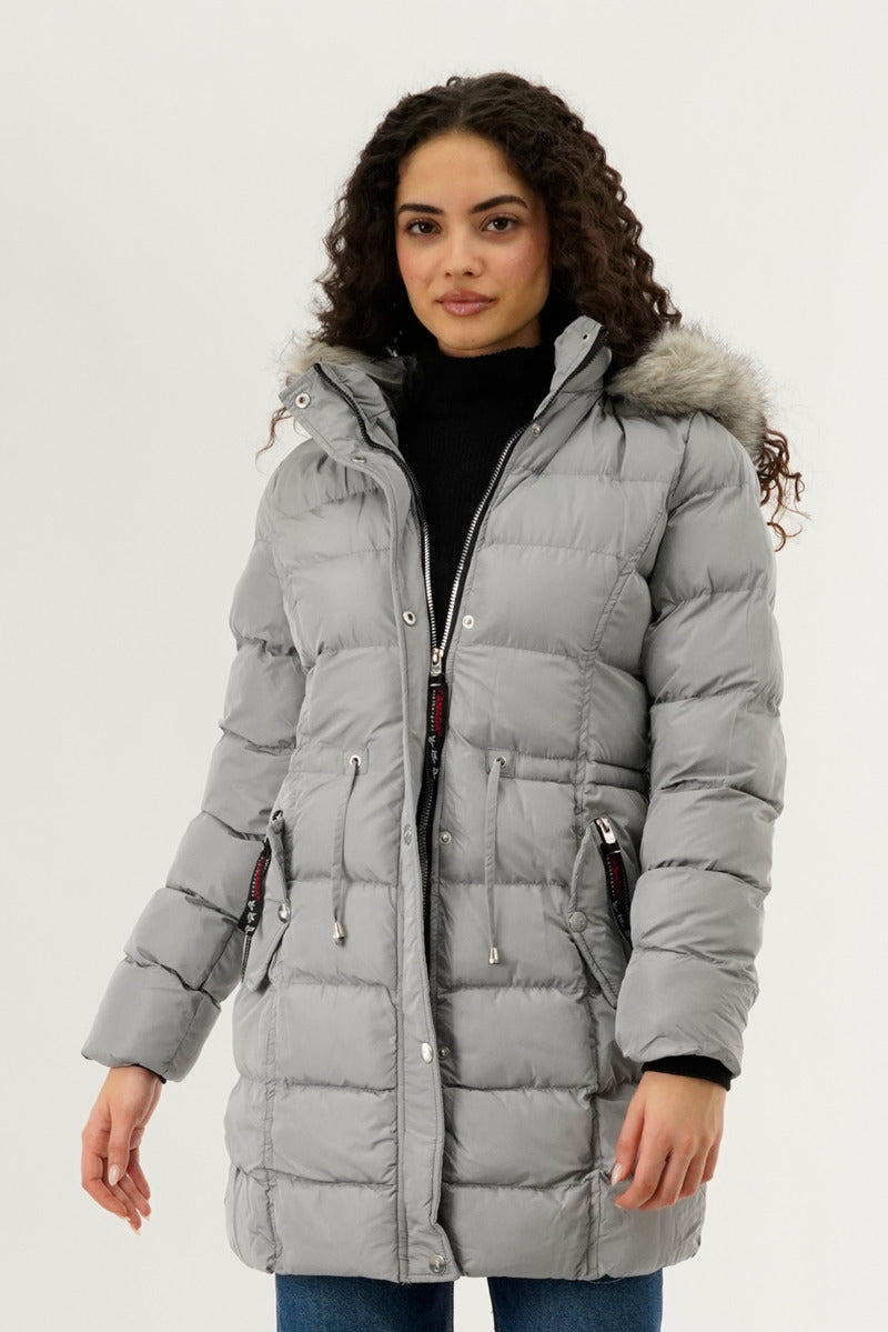 Canada Weather Gear Tie Waist Puffer Parka Jacket - Stone - Womens Parka Jackets - Canada Weather Gear