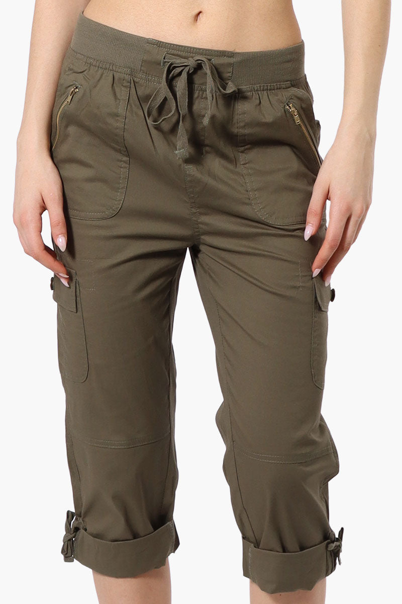 Canada Weather Gear Tie Waist Cargo Capris - Olive - Womens Shorts & Capris - Canada Weather Gear