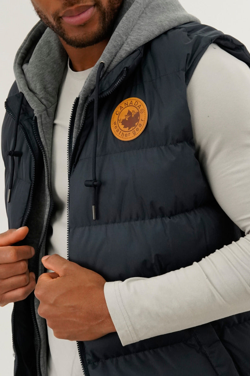 Canada Weather Gear Hooded Puffer Vest - Navy - Mens Vests - Canada Weather Gear