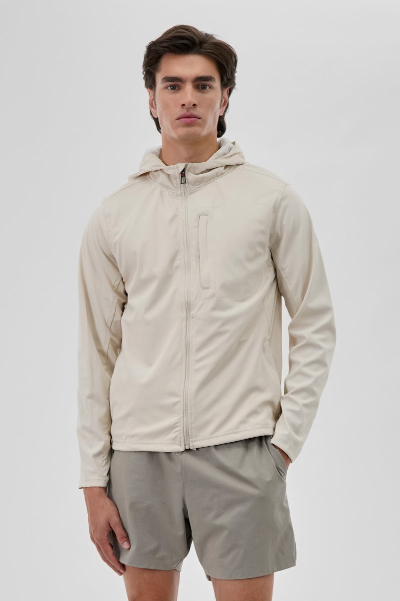 Canada Weather Gear Hooded Zip Up Lightweight Jacket - Cream - Mens Lightweight Jackets - Canada Weather Gear