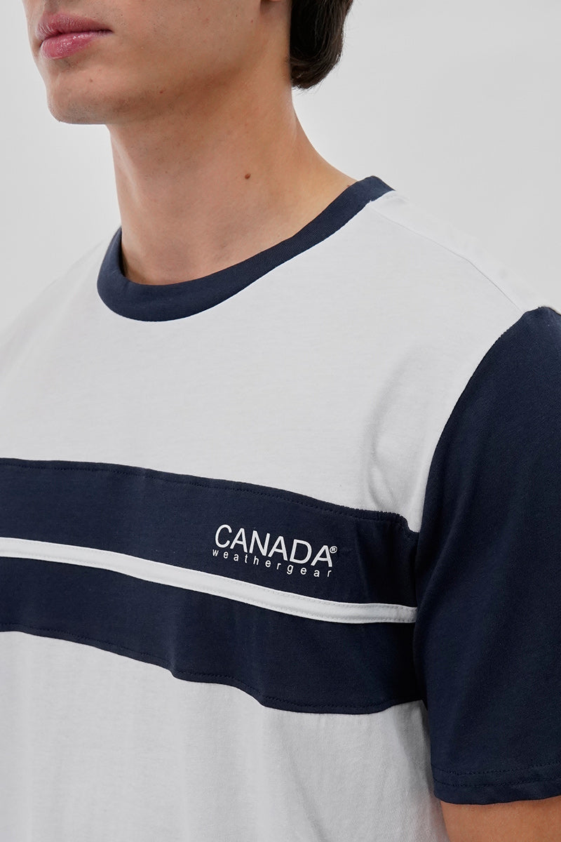 Canada Weather Gear Striped Colour Block Tee - White - Mens Tees & Tank Tops - Canada Weather Gear