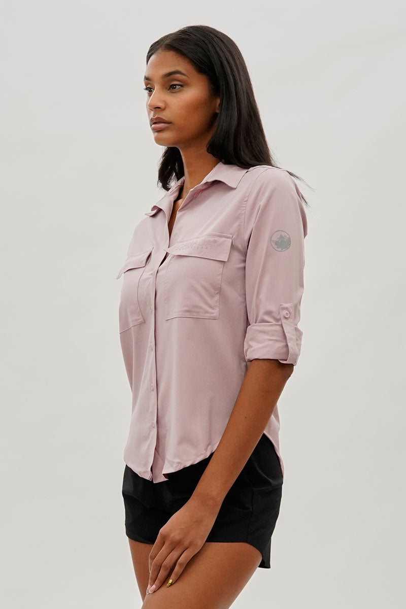 Canada Weather Gear Button Up Ripstop Utility Shirt - Pink - Womens Shirts & Blouses - Canada Weather Gear