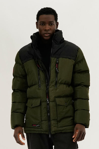 Canada Weather Gear Colour Block Puffer Bomber Jacket - Olive - Mens Bomber Jackets - Canada Weather Gear