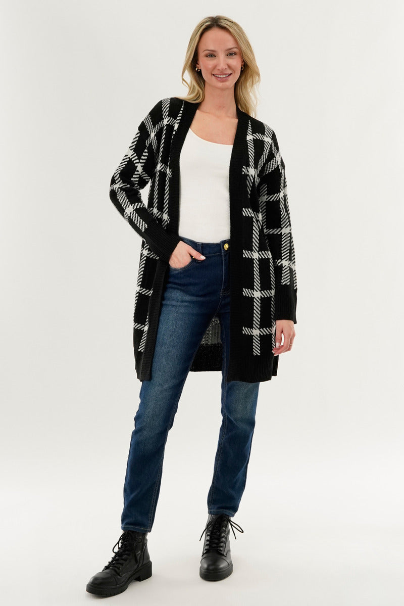 Canada Weather Gear Plaid Fold Over Wrap Cardigan - Black - Womens Cardigans - Canada Weather Gear