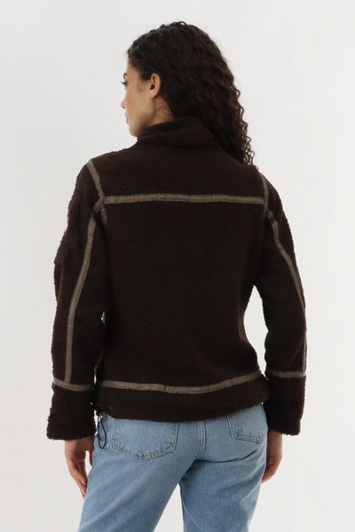 Canada Weather Gear Sherpa Contrast Lightweight Jacket - Brown - Womens Lightweight Jackets - Canada Weather Gear