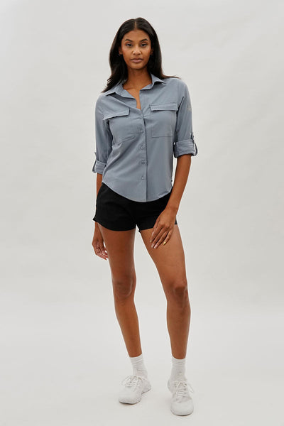 Canada Weather Gear Button Up Ripstop Utility Shirt - Grey - Womens Shirts & Blouses - Canada Weather Gear
