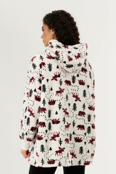 Canada Weather Gear Festive Print Oversided Hooded Pajama Top - White - Womens Pajamas - Canada Weather Gear