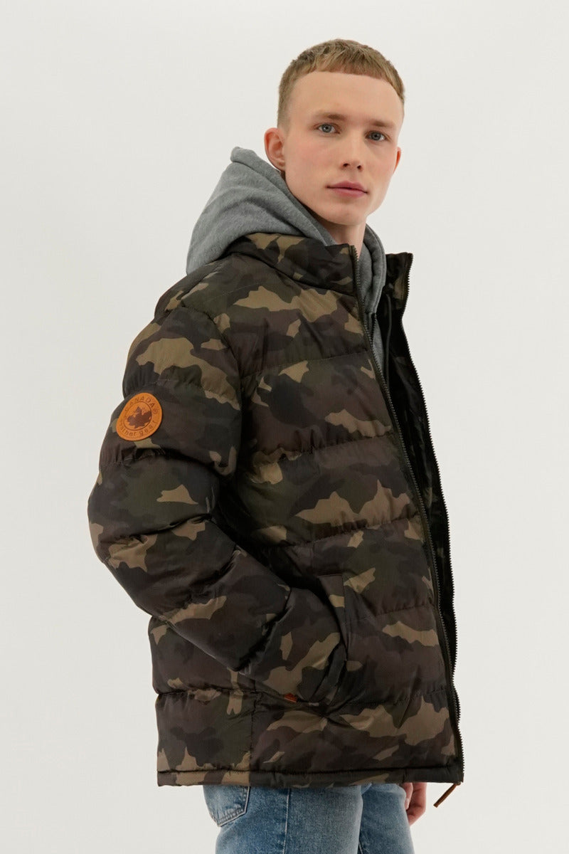 Canada Weather Gear Camo Print Quilted Bomber Jacket - Olive - Mens Bomber Jackets - Canada Weather Gear