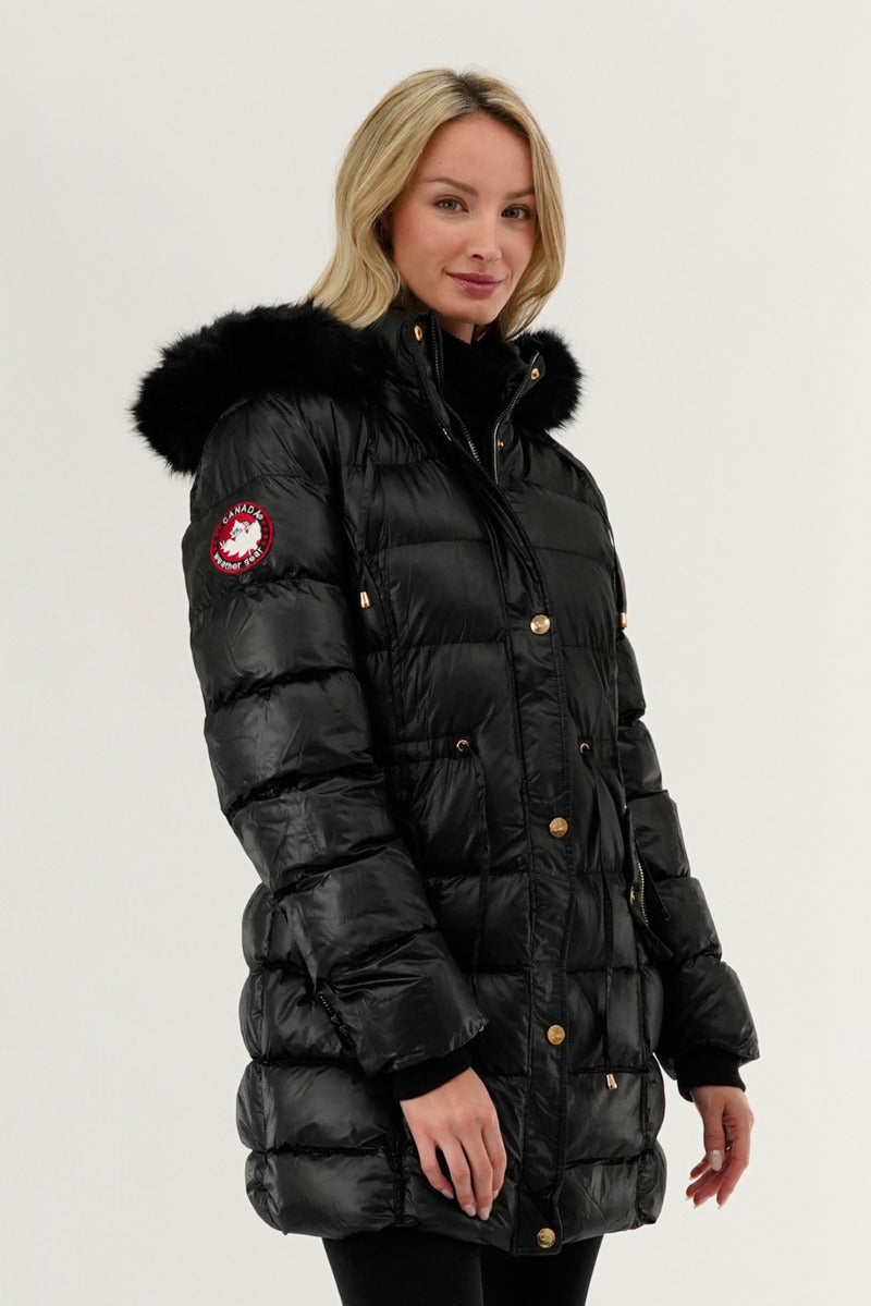 Canada Weather Gear Tie Waist Puffer Parka Jacket - Black - Womens Parka Jackets - Canada Weather Gear