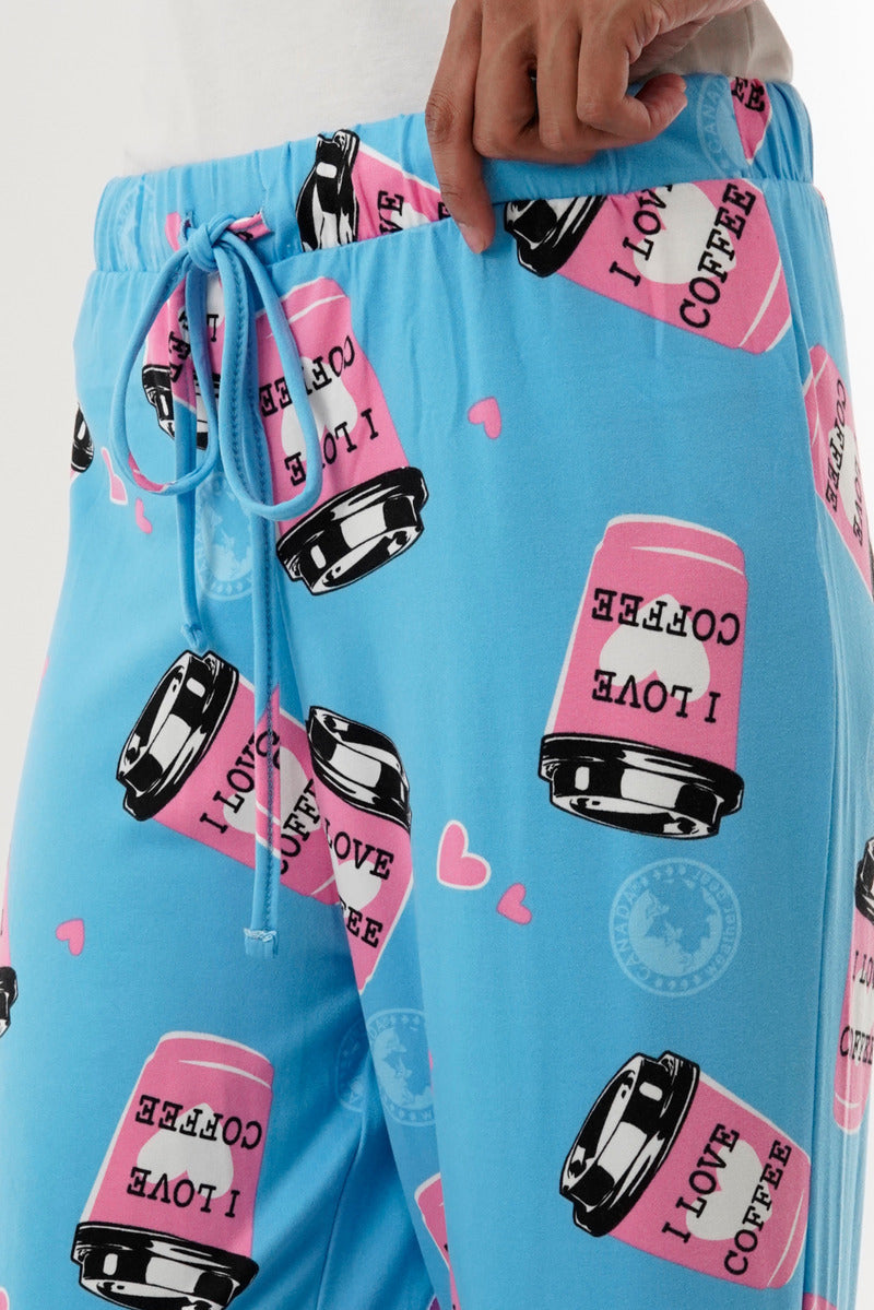 Canada Weather Gear Coffee Print Wide Leg Pajama Pants - Blue - Womens Pajamas - Canada Weather Gear