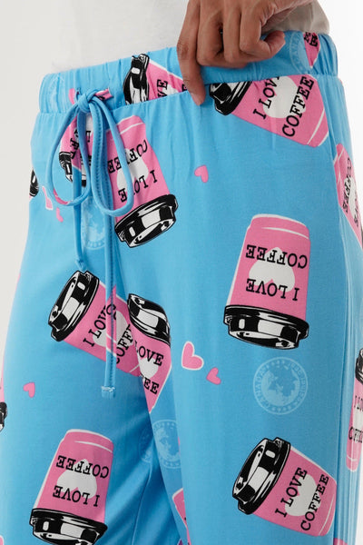 Canada Weather Gear Coffee Print Wide Leg Pajama Pants - Blue - Womens Pajamas - Canada Weather Gear