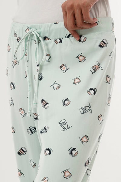 Canada Weather Gear Coffee Print Tie Waist Pajama Pants - Mint - Womens Pajamas - Canada Weather Gear