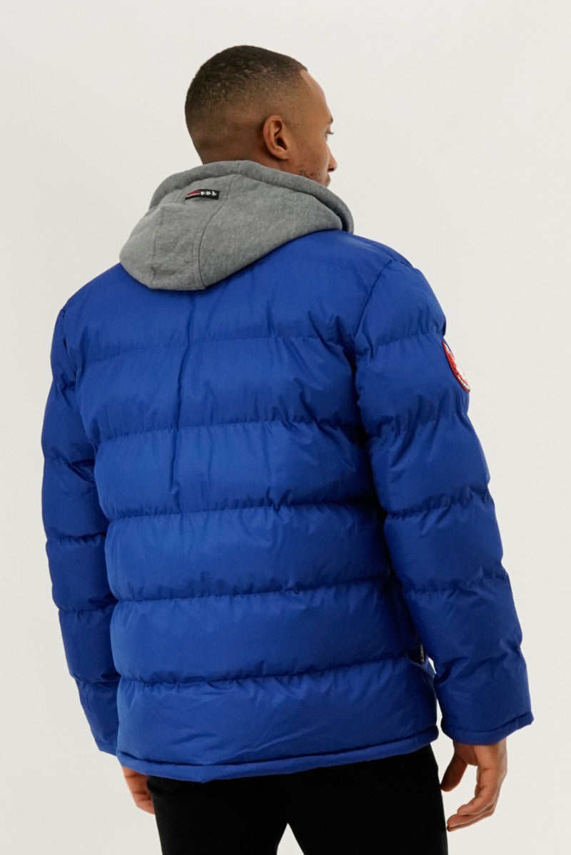 Fleece Hood Puffer Bomber Jacket - Blue