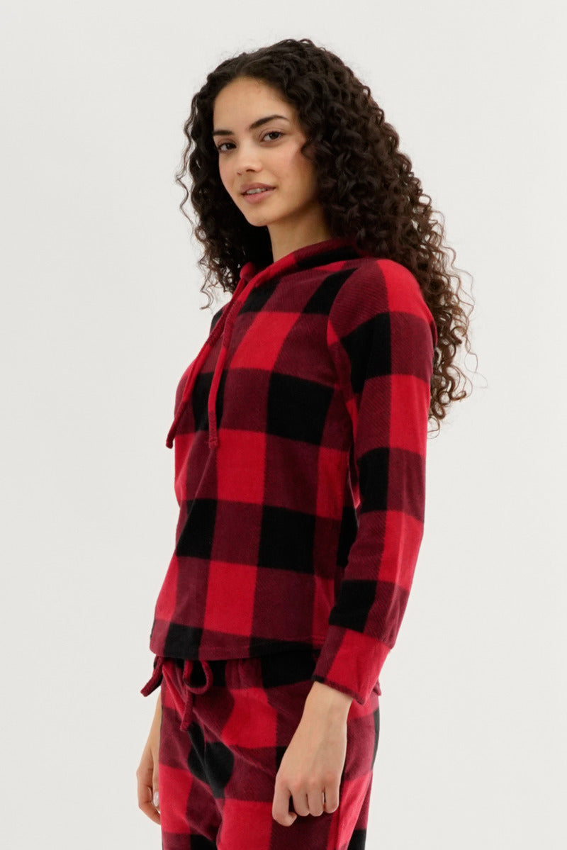 Canada Weather Gear Plaid Hooded Pajama Top - Red - Womens Pajamas - Canada Weather Gear