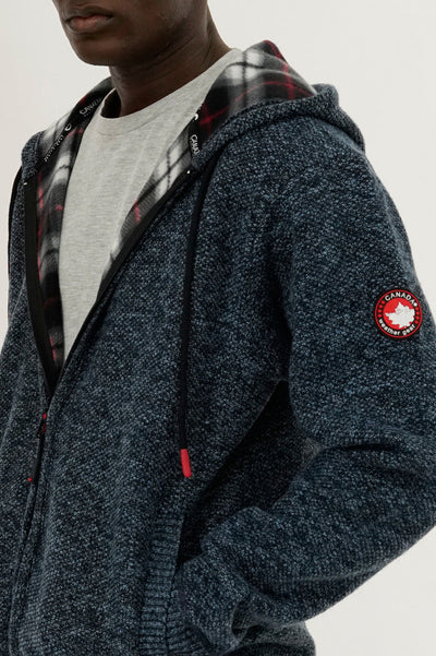Canada Weather Gear Plaid Lined Zip Up Knit Hoodie - Navy - Mens Hoodies & Sweatshirts - Canada Weather Gear