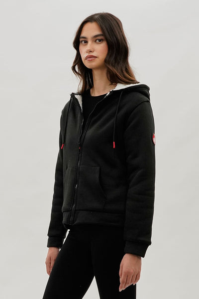 Canada Weather Gear Sherpa Lined Zip Up Lightweight Jacket - Black - Womens Lightweight Jackets - Canada Weather Gear