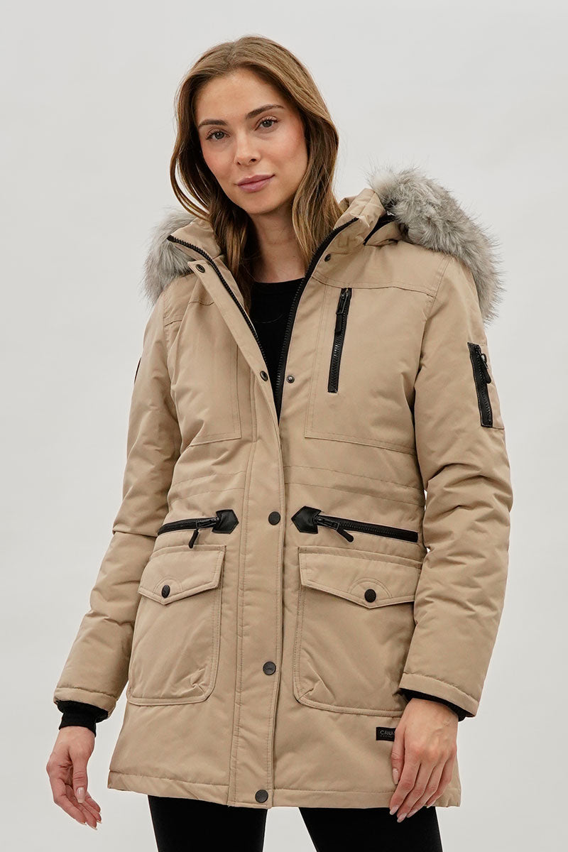 Canada Weather Gear Faux Fur Lined Parka Jacket - Beige