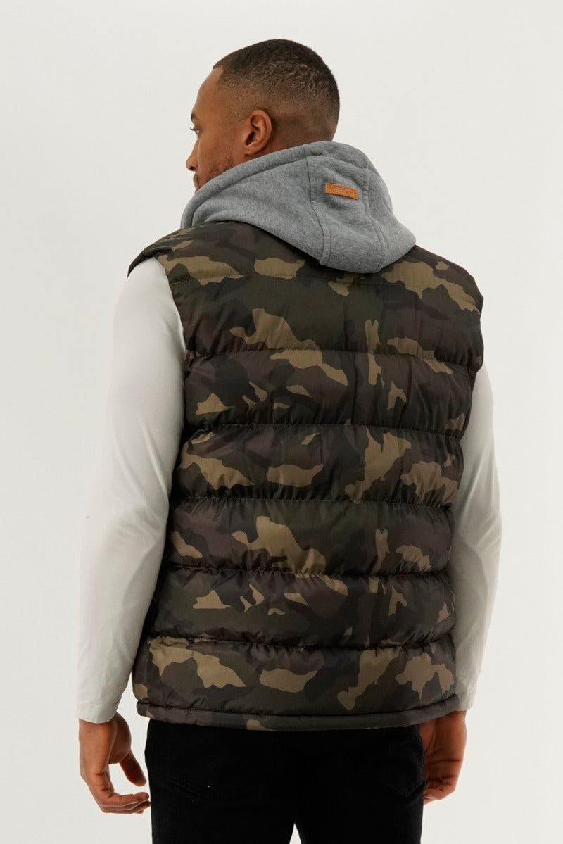 P☻GAKM CAMOFLA DOWN VEST Hooded Camo Print Puffer Vest - Olive