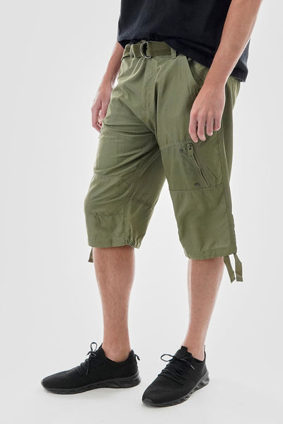 Essentials Super Triple Goose Striped Belted Cargo Shorts - Olive - Mens Shorts & Capris - Canada Weather Gear