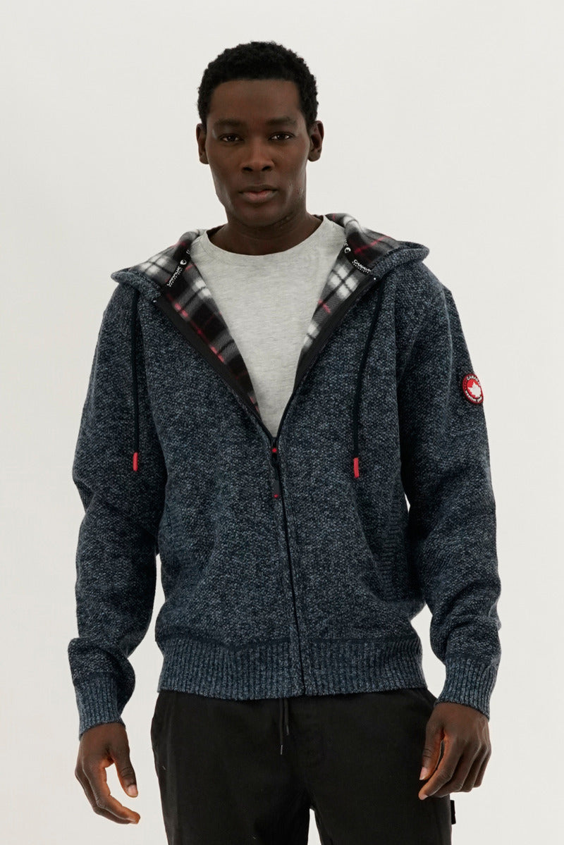 Canada Weather Gear Plaid Lined Zip Up Knit Hoodie - Navy - Mens Hoodies & Sweatshirts - Canada Weather Gear