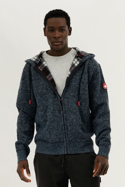 Canada Weather Gear Plaid Lined Zip Up Knit Hoodie - Navy - Mens Hoodies & Sweatshirts - Canada Weather Gear