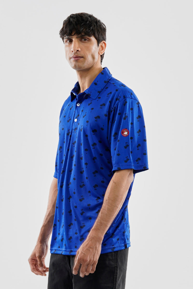 Canada Weather Gear Performance Palm Tree Pattern Polo Shirt - Blue - Mens Polo Shirts - Canada Weather Gear